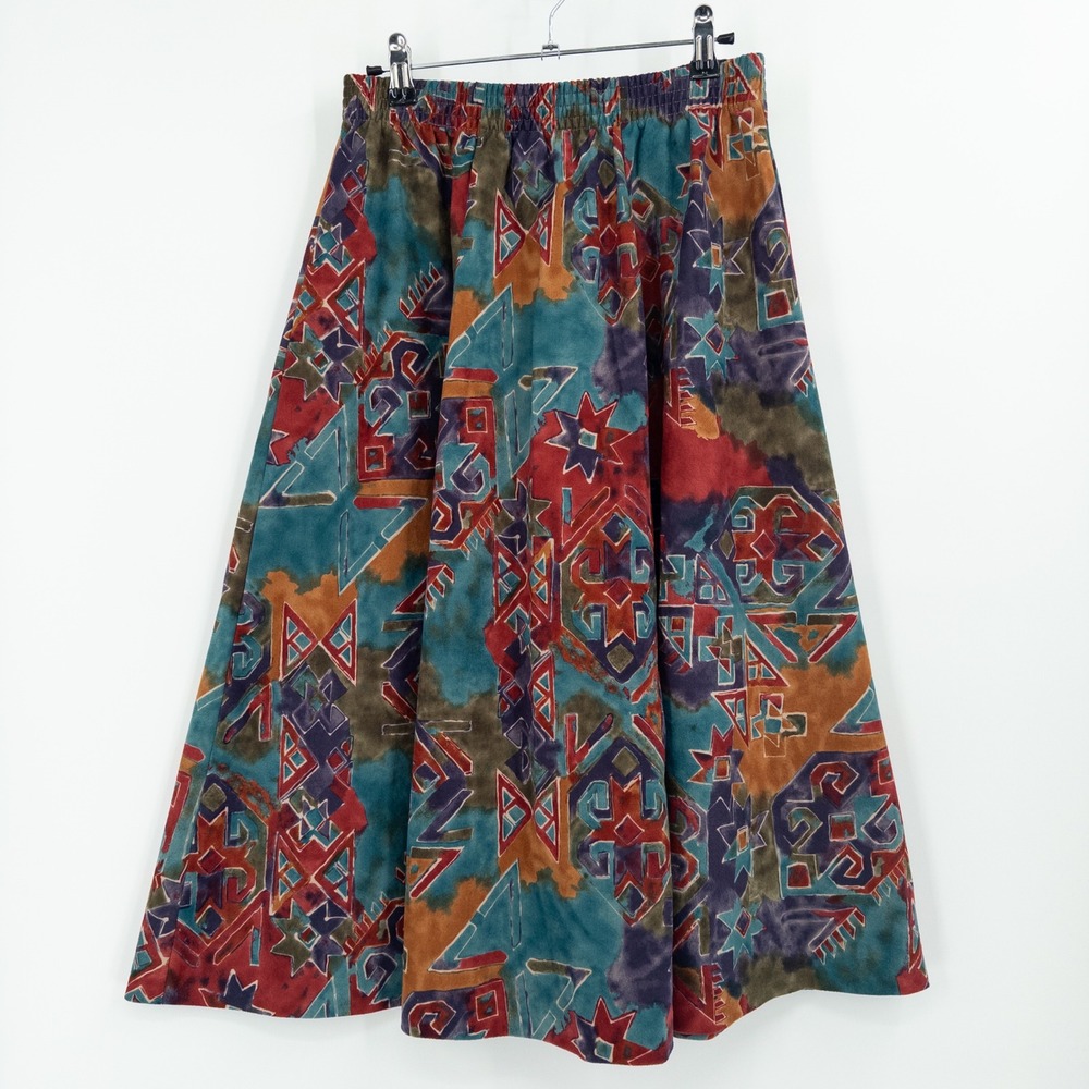 Vintage Sanibel Sport Velvet Skirt Size‎ M Southwest Geometric 90s Boho Colorful